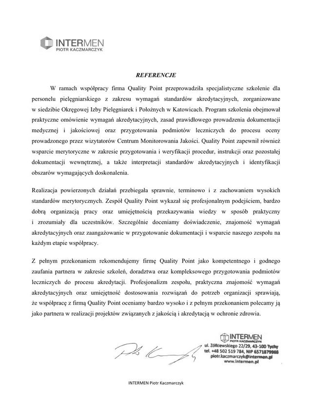 Referencje INTERMEN Piotr Kaczmarczyk